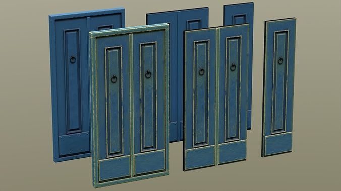Wooden Entrance Front Double Door Low-poly 3D model