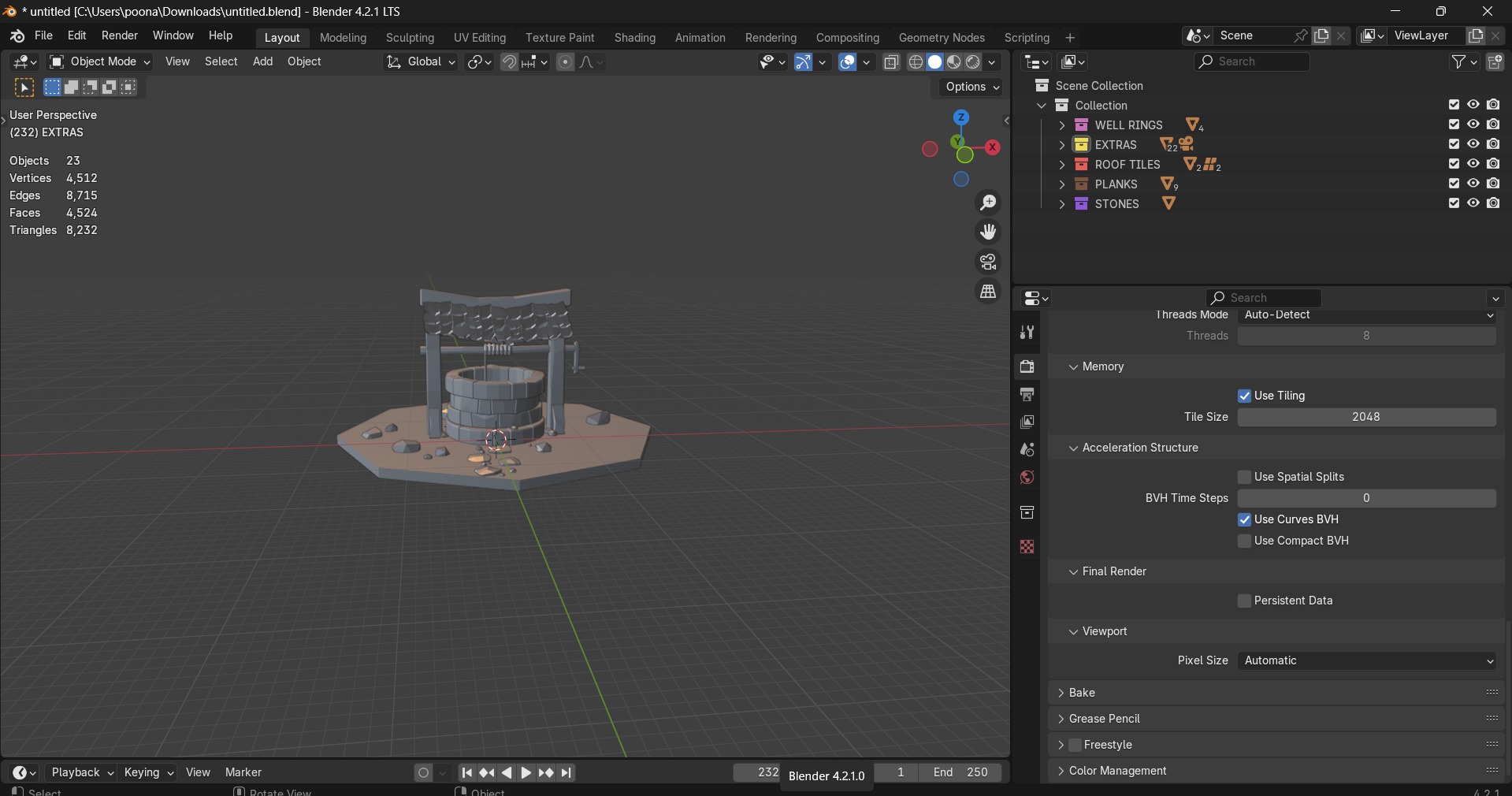 Low poly well model Free low-poly 3D model_1