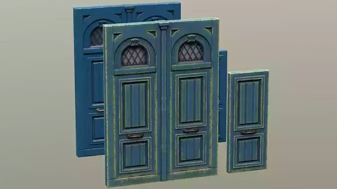 Wooden Painted Entrance Double Door windows