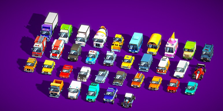 Cartoon Low poly Car Set - Vehicles Low-poly 3D models Low-poly 3D model_2