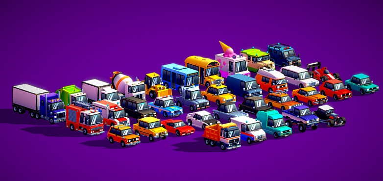 Cartoon Low poly Car Set - Vehicles Low-poly 3D models Low-poly 3D model_5