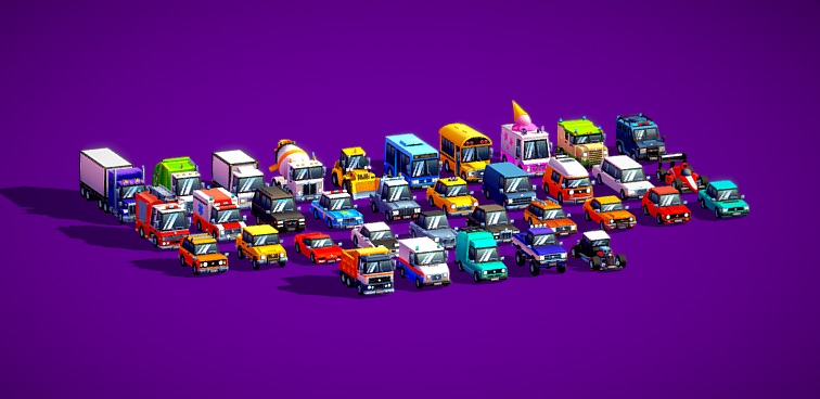 Cartoon Low poly Car Set - Vehicles Low-poly 3D models Low-poly 3D model_3