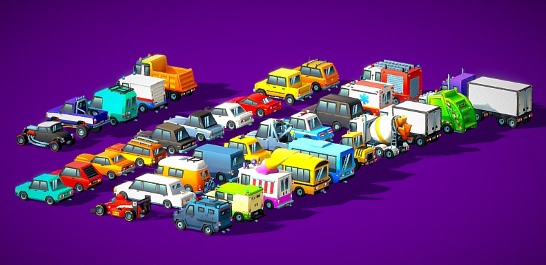 Cartoon Low poly Car Set - Vehicles Low-poly 3D models Low-poly 3D model_1
