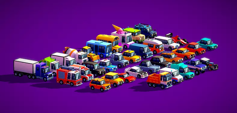 Cartoon Low poly Car Set - Vehicles Low-poly 3D models Low-poly 3D model_0