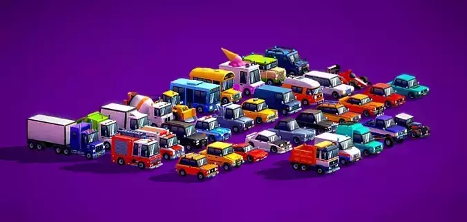Cartoon Low poly Car Set - Vehicles Low-poly 3D models Low-poly 3D model
