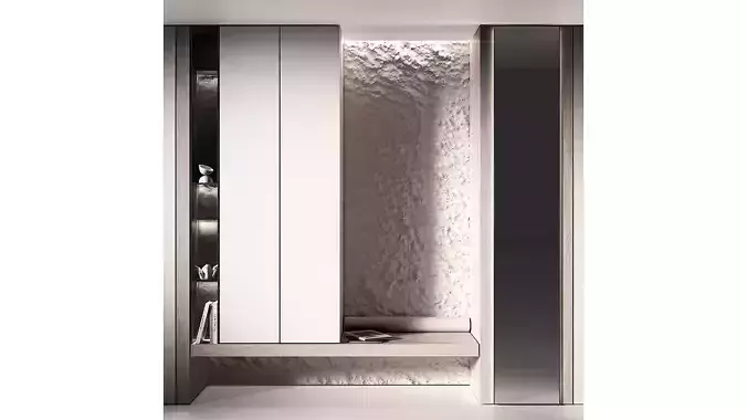 Cabinet Furniture for hallway Wall with textured relief stone