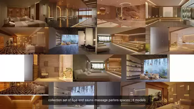 collection set of Spa and sauna massage parlors spaces 