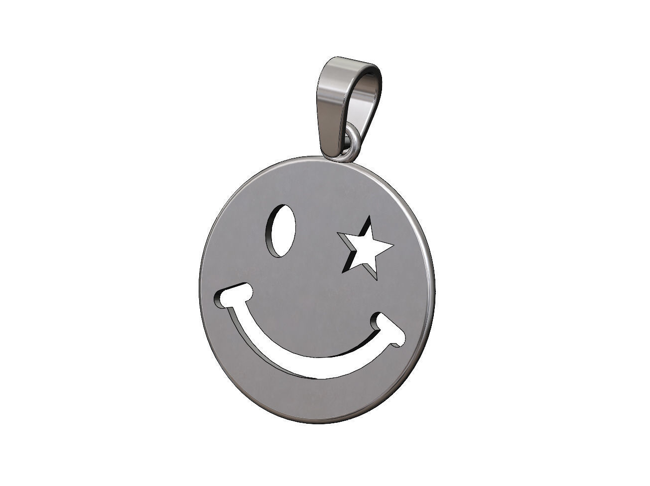 Smiley face coin pendant charm with bail 3D print model_11