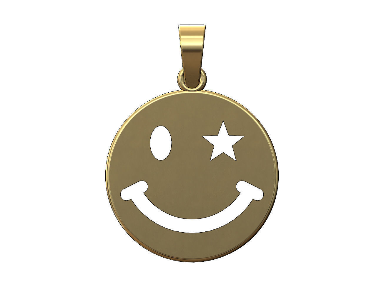 Smiley face coin pendant charm with bail 3D print model_1