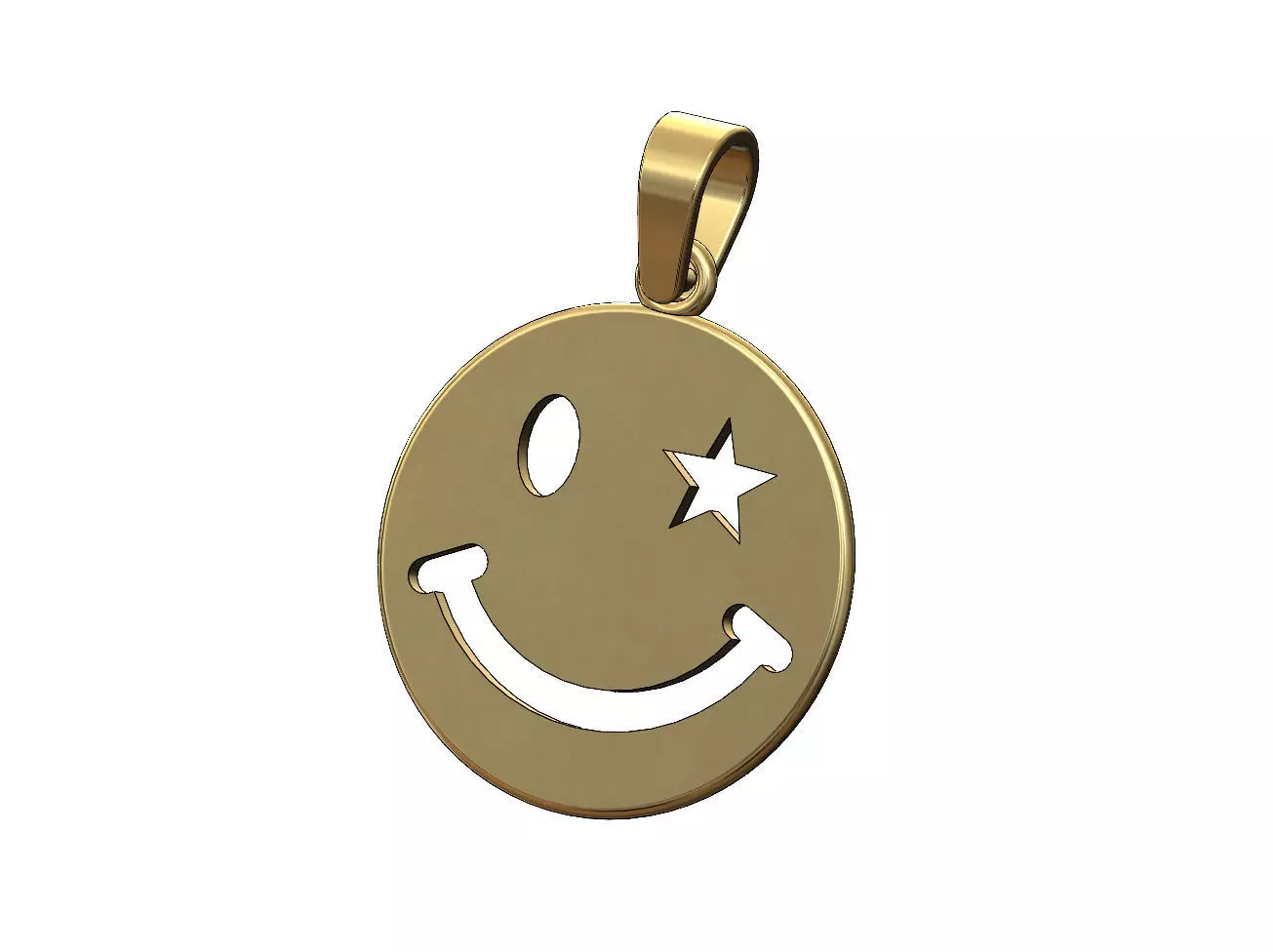 Smiley face coin pendant charm with bail 3D print model_0