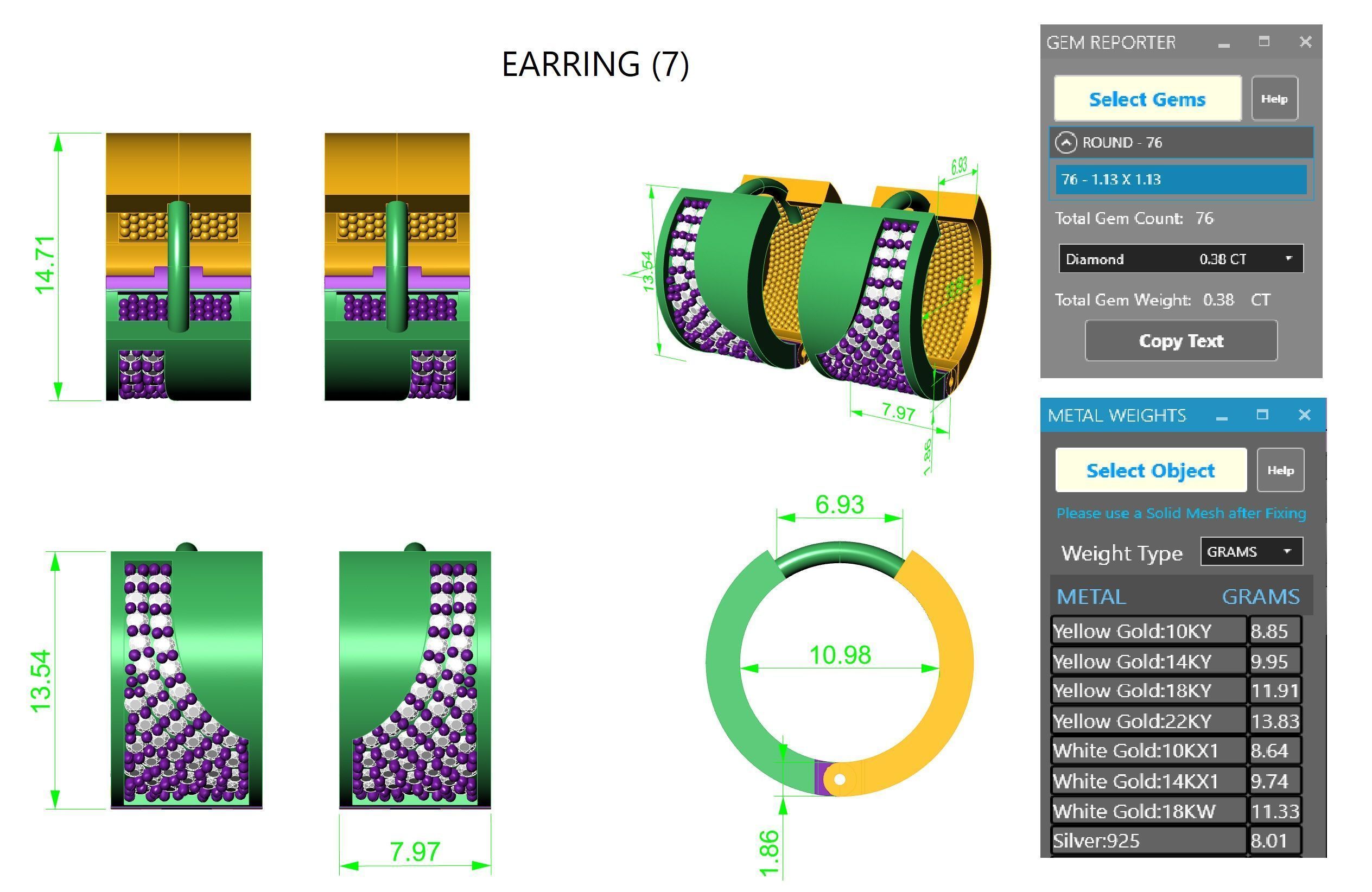 Diamond Earrings 3dm stl renders details 3D print model_3