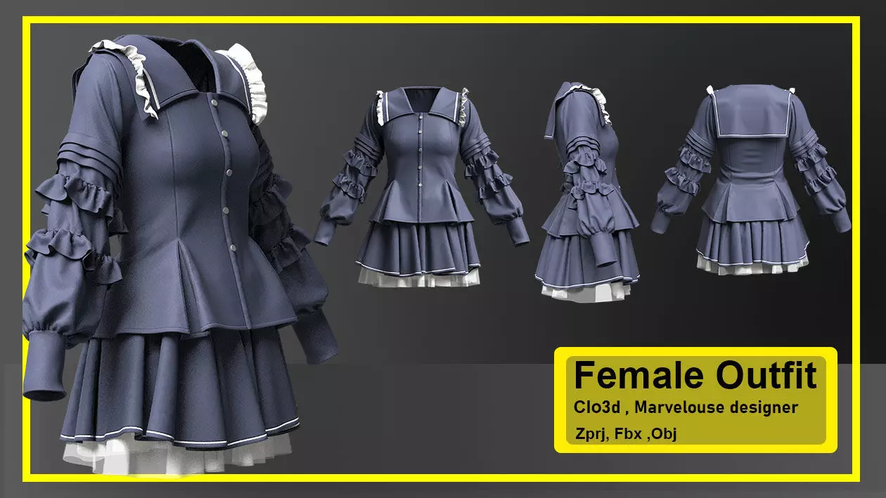 Female uniform 3D model_0