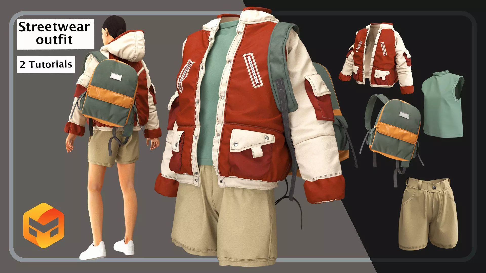 4 in 1 Casual streetwear Outfit PLUS 2 Tutorials 3D model_0