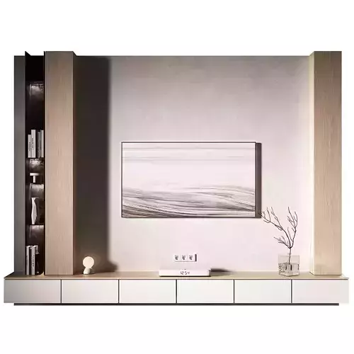 TV Wall set Glowing screen Decorative plaster and wood