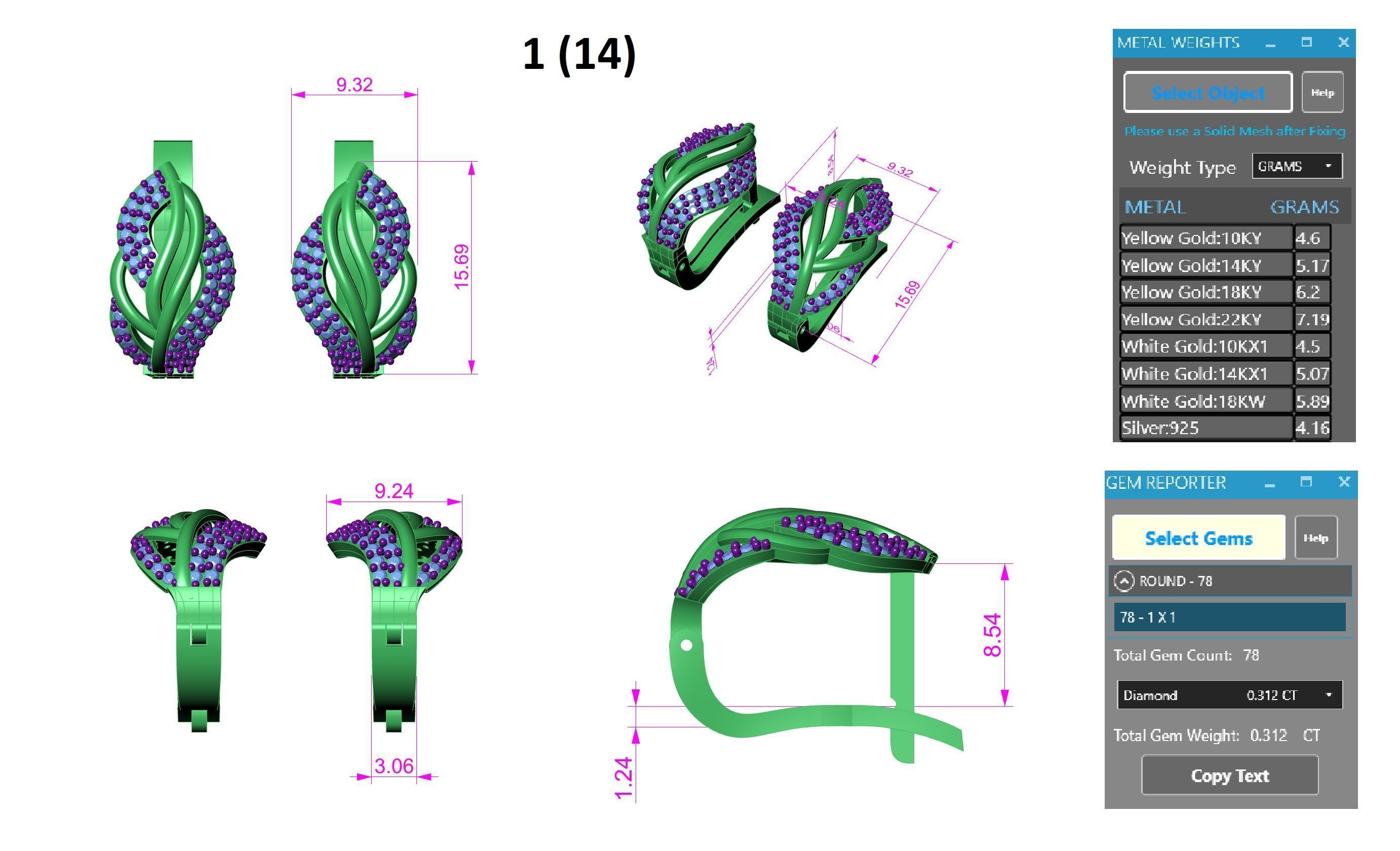 Diamond Earrings 3dm stl renders details 3D print model_3