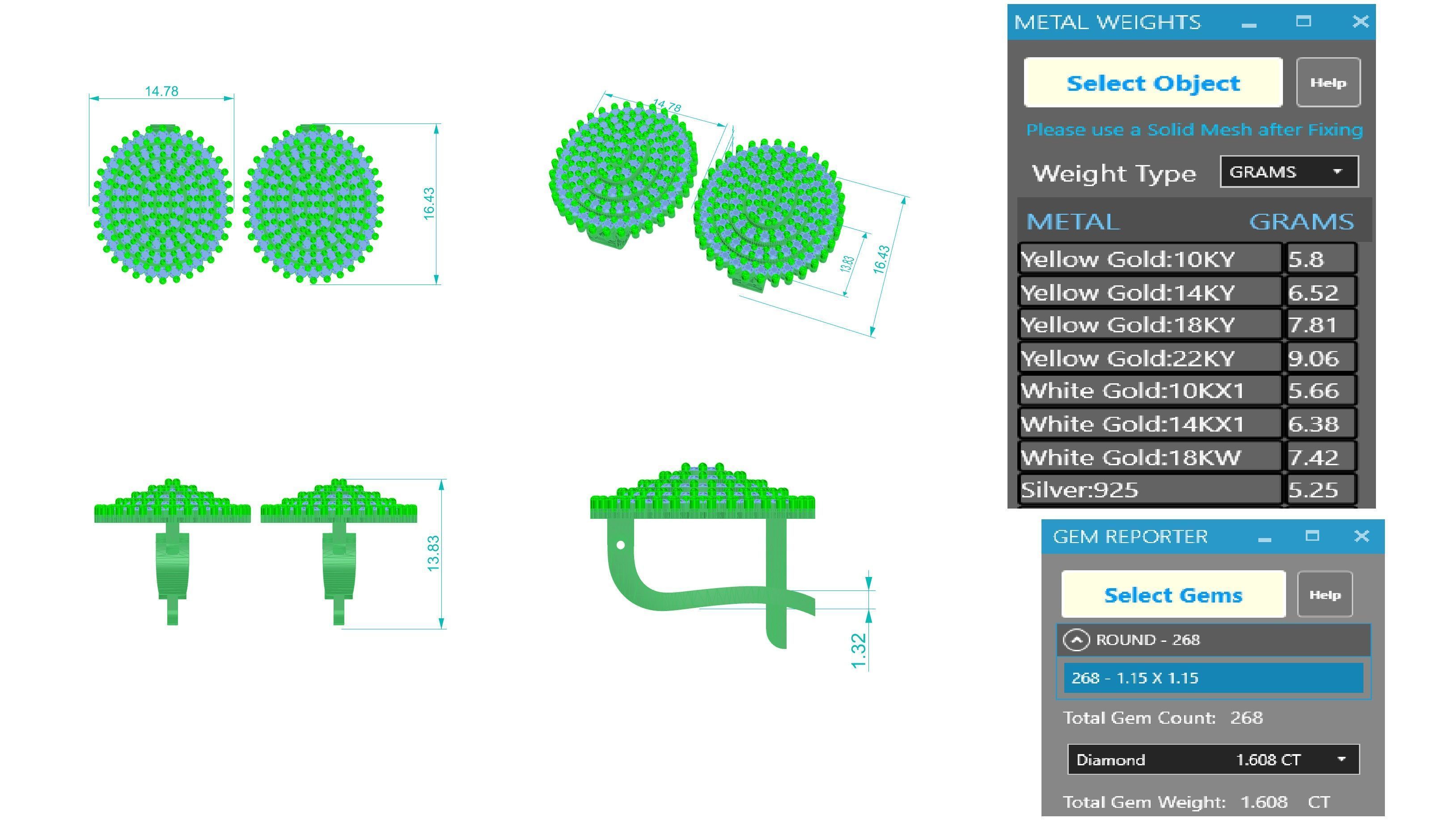 Diamond Earrings 3dm stl renders details 3D print model_3
