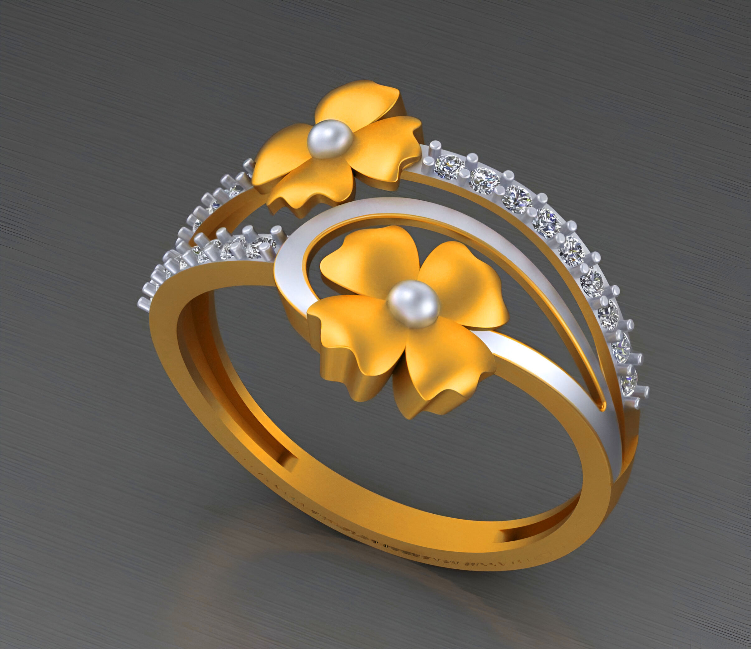 Dual Flower Wire Mesh Light weight italian ring 3dm stl renders 3D print model_8