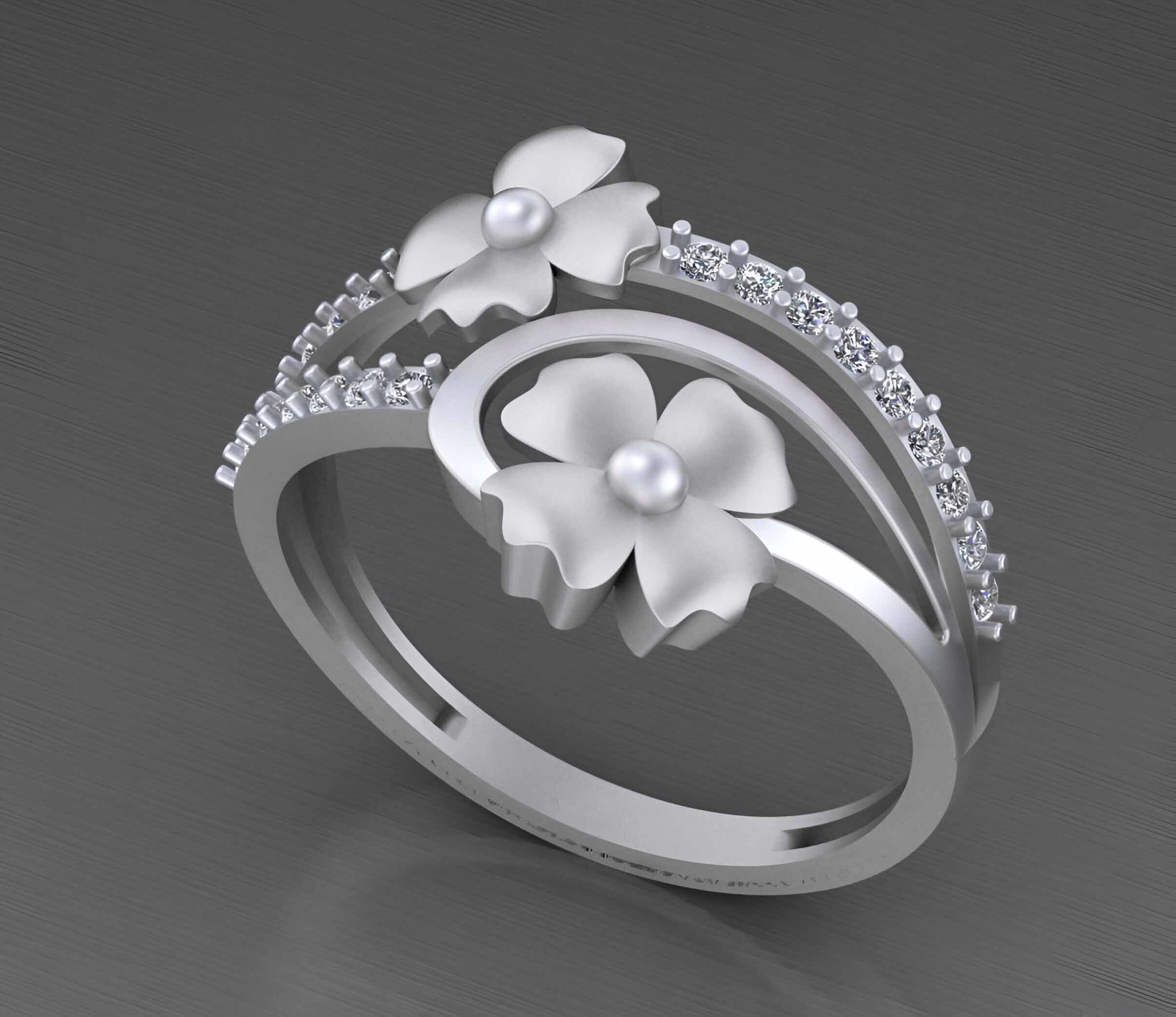 Dual Flower Wire Mesh Light weight italian ring 3dm stl renders 3D print model_5