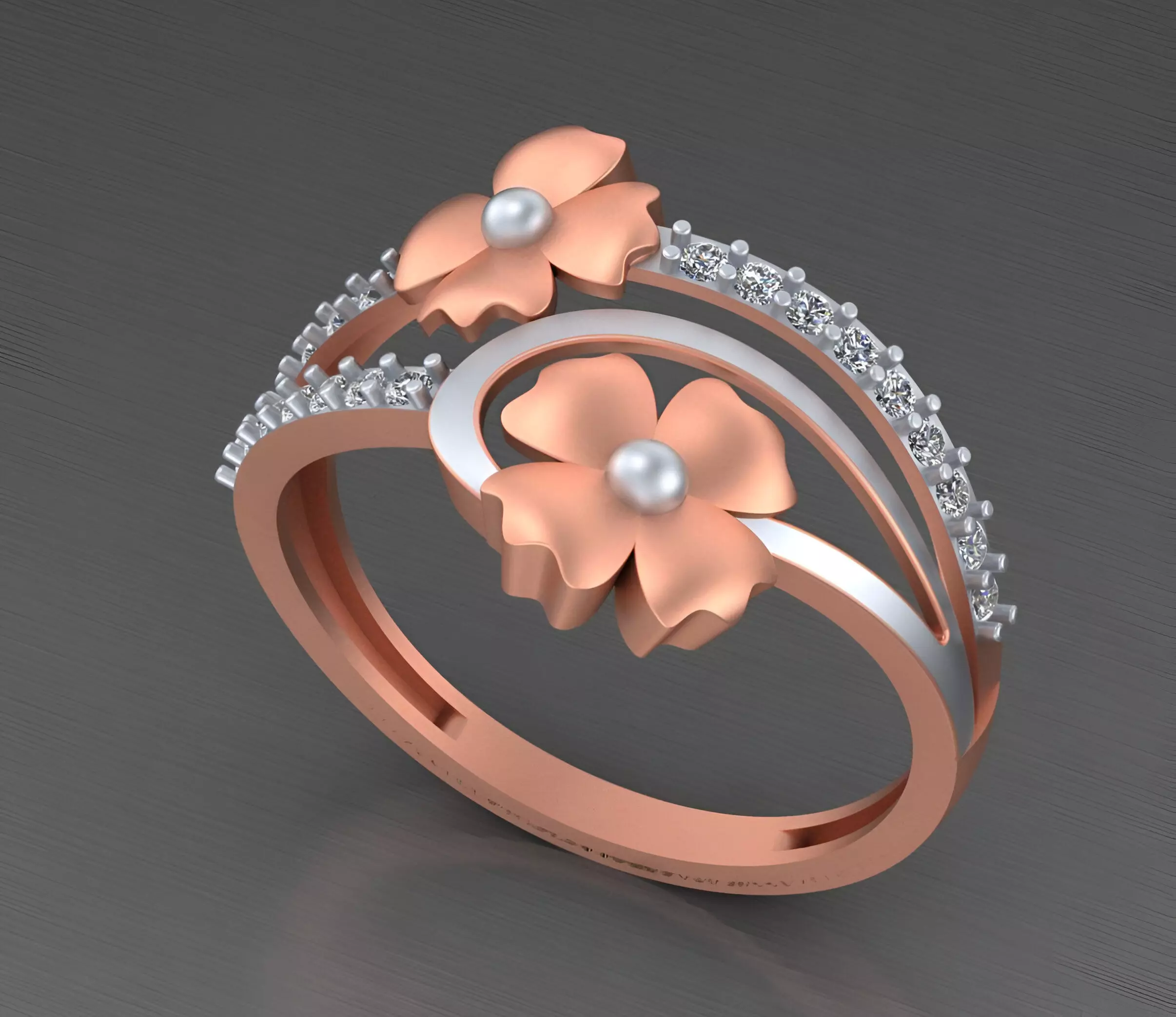 Dual Flower Wire Mesh Light weight italian ring 3dm stl renders 3D print model_0