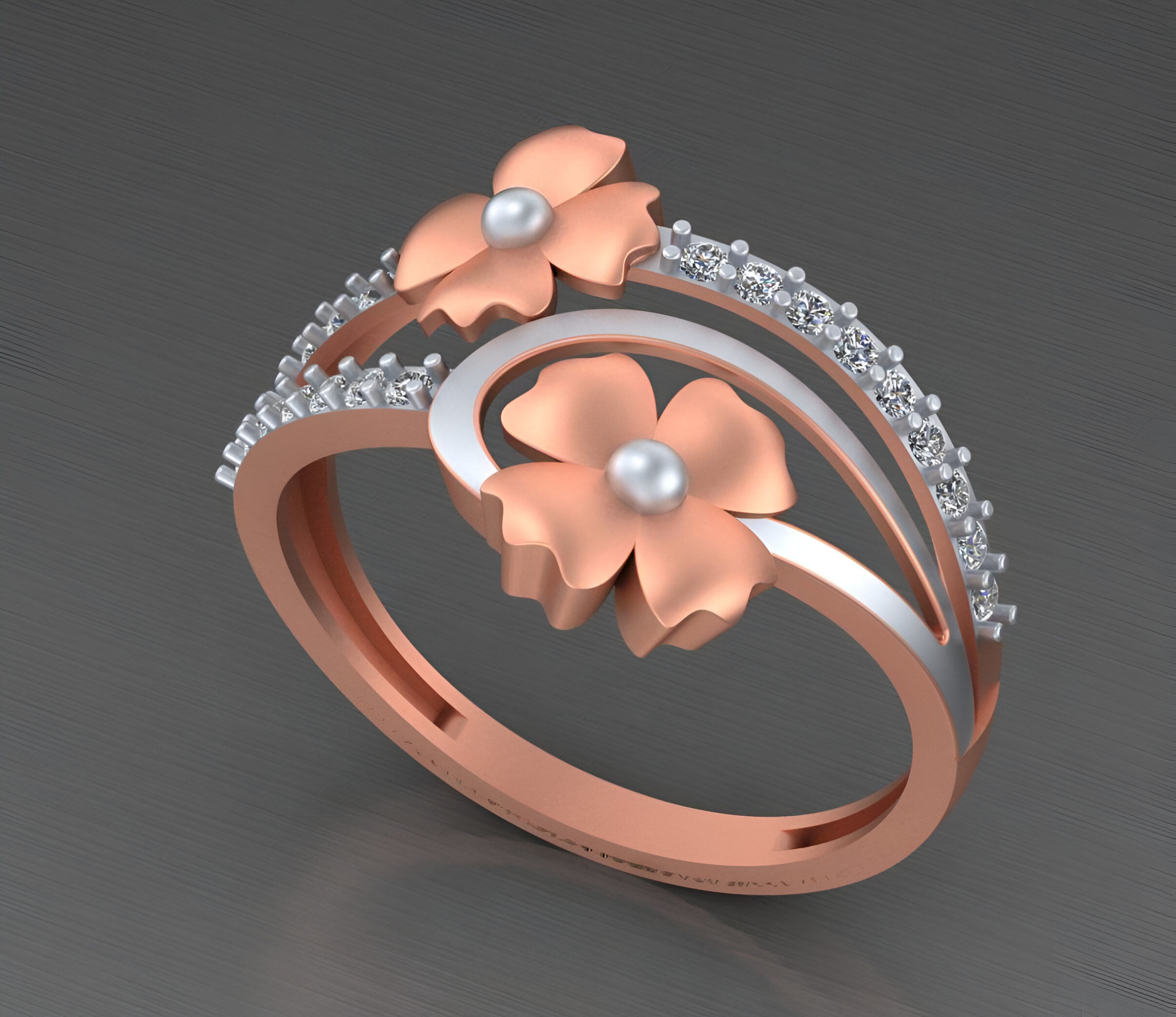 Dual Flower Wire Mesh Light weight italian ring 3dm stl renders 3D print model_7