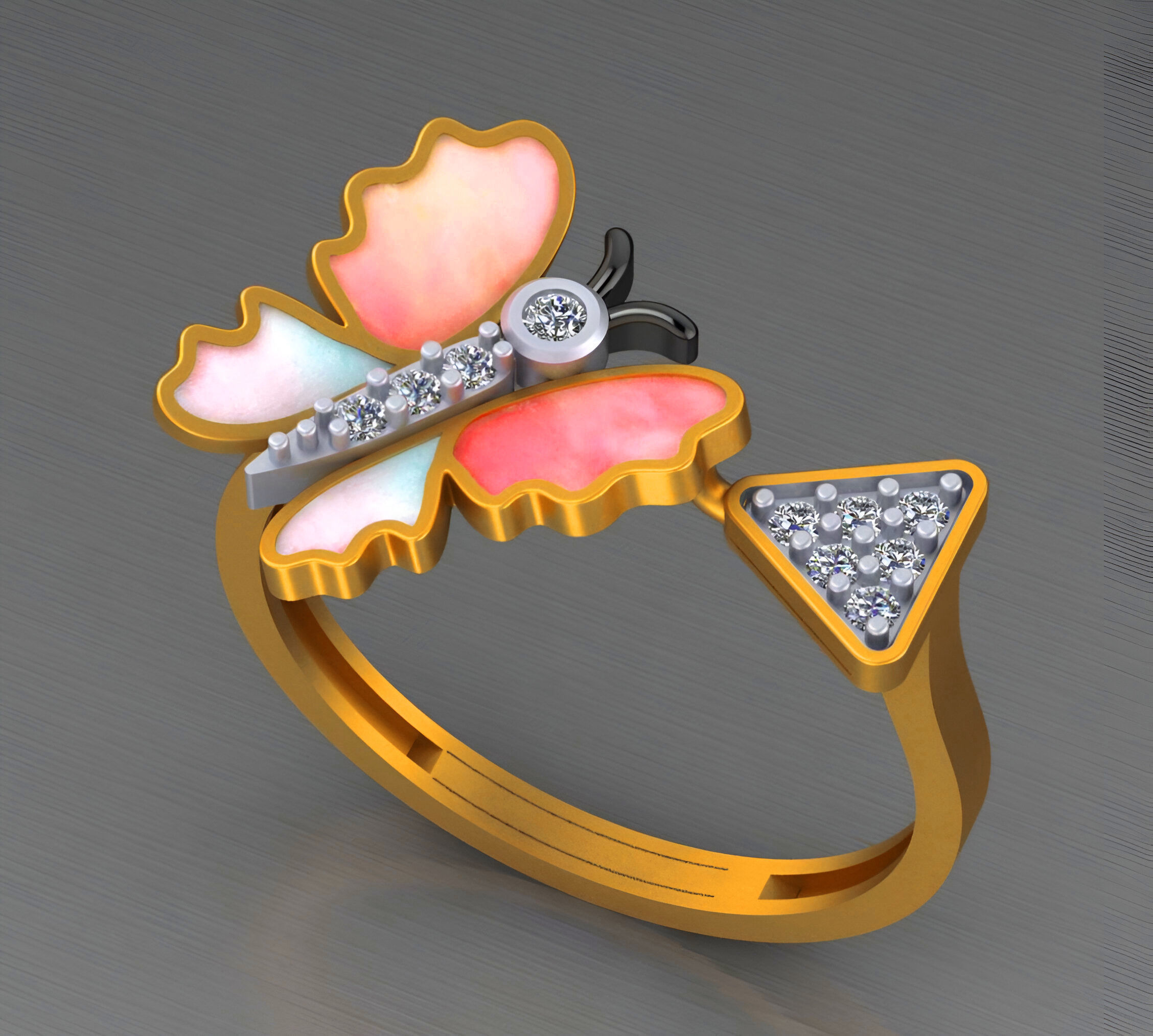 Butterfly Light weight italian diamond ring 3dm stl renders  3D print model_5