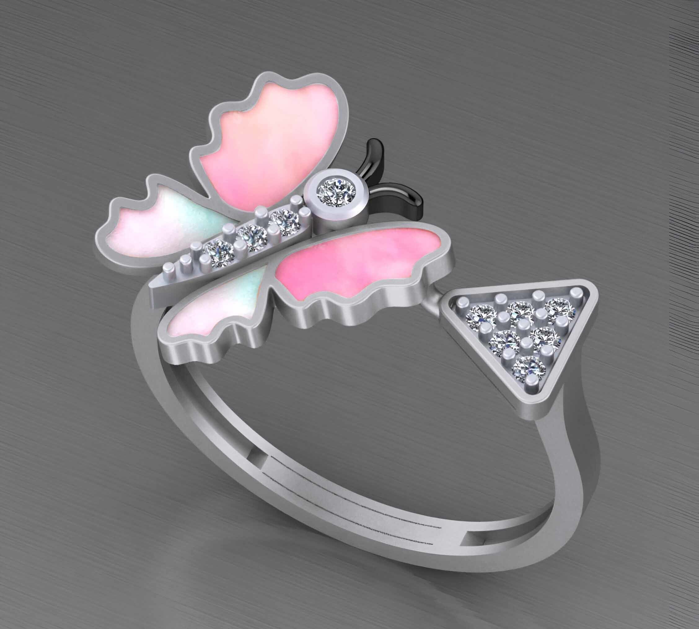 Butterfly Light weight italian diamond ring 3dm stl renders  3D print model_7