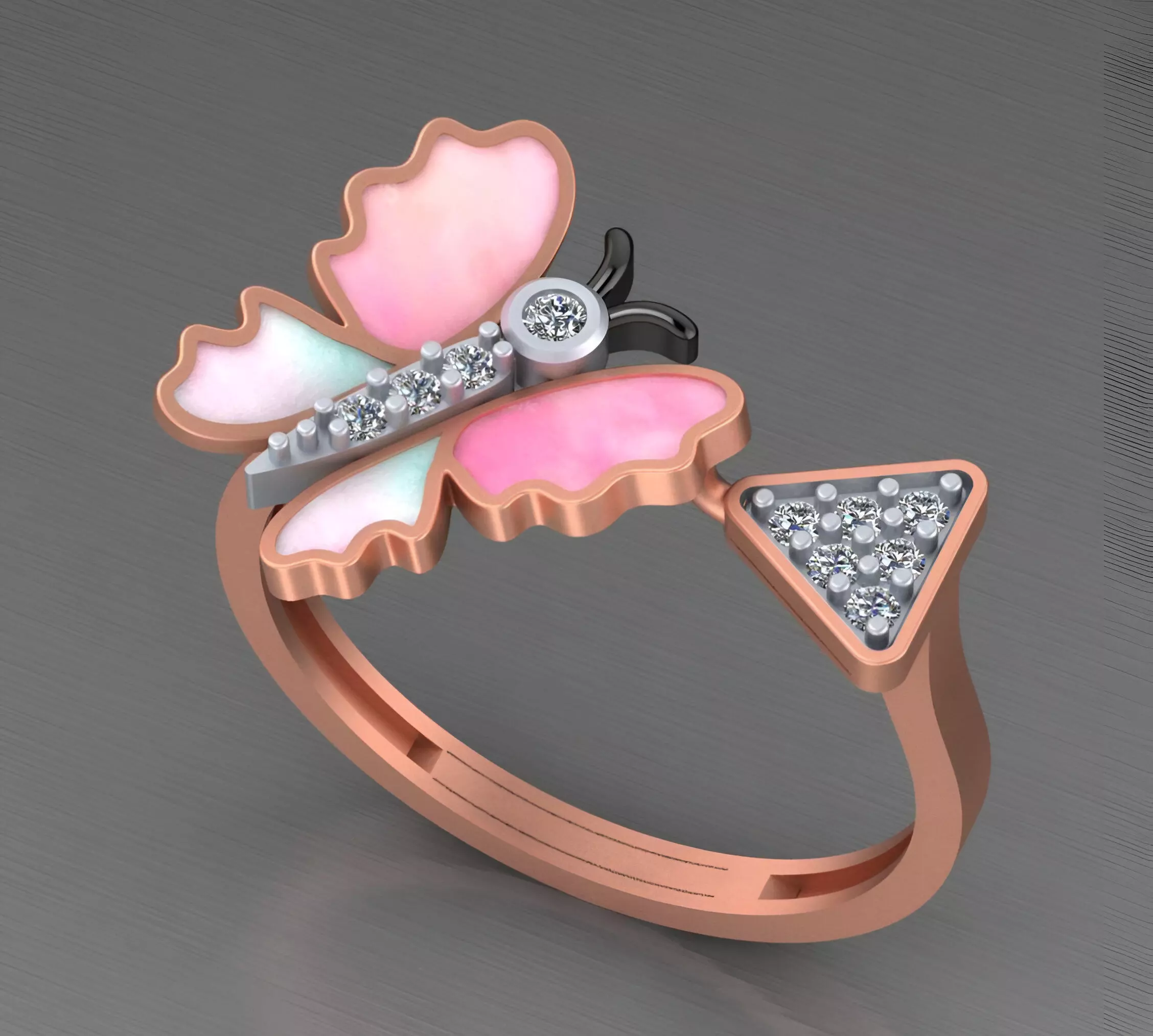 Butterfly Light weight italian diamond ring 3dm stl renders  3D print model_0