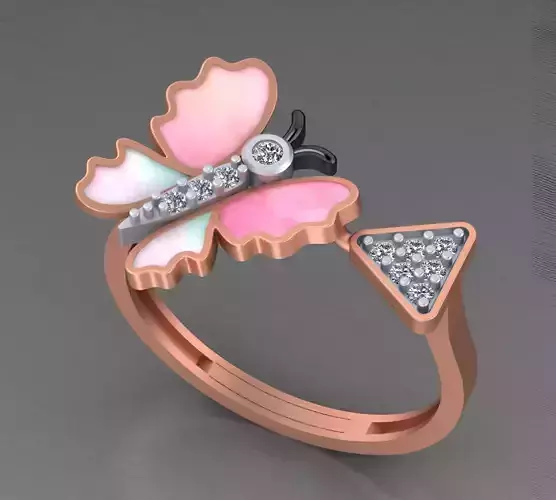 Butterfly Light weight italian diamond ring 3dm stl renders  3D print model