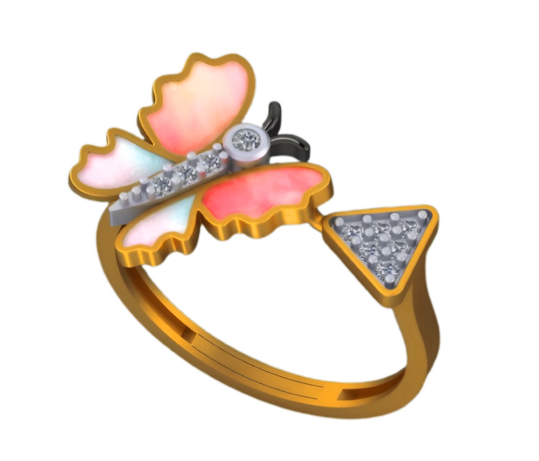 Butterfly Light weight italian diamond ring 3dm stl renders  3D print model_4
