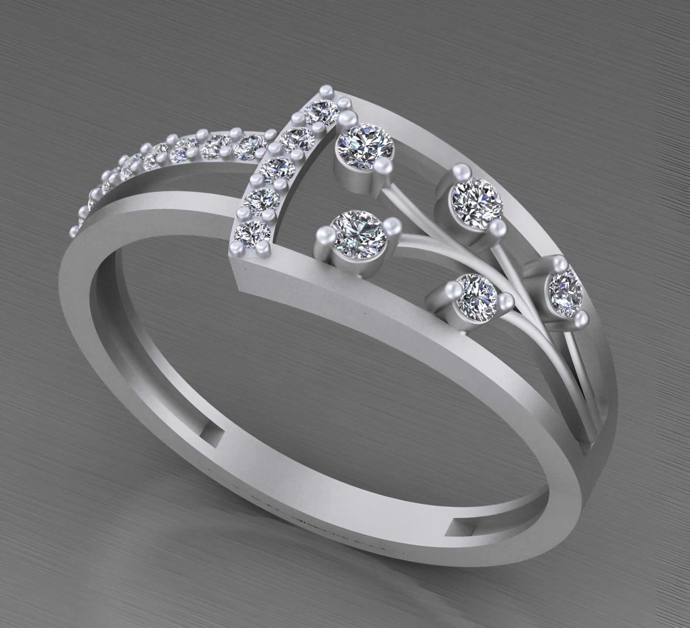 Vines Light weight italian diamond ring 3dm stl renders details 3D print model_5