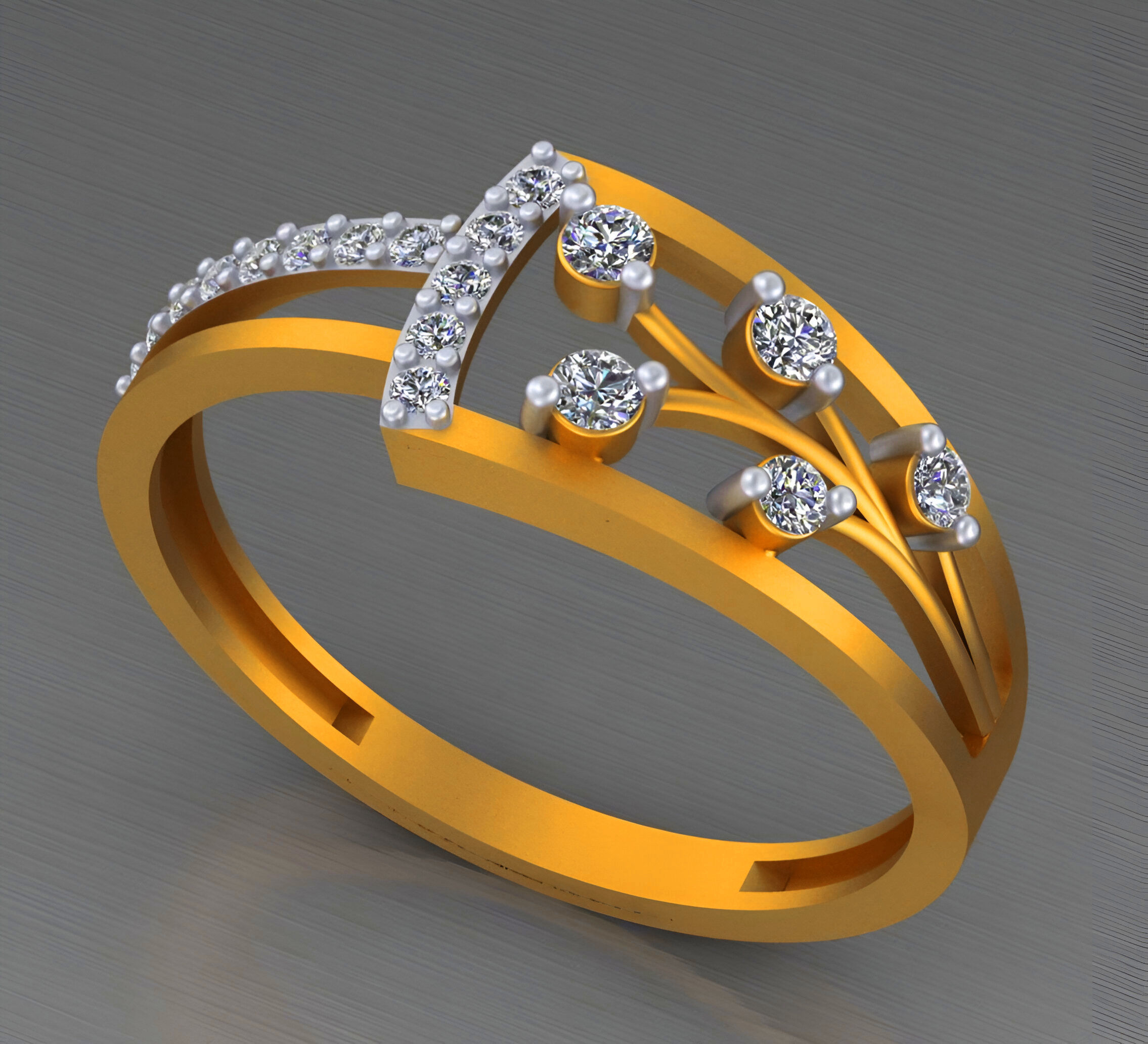 Vines Light weight italian diamond ring 3dm stl renders details 3D print model_2