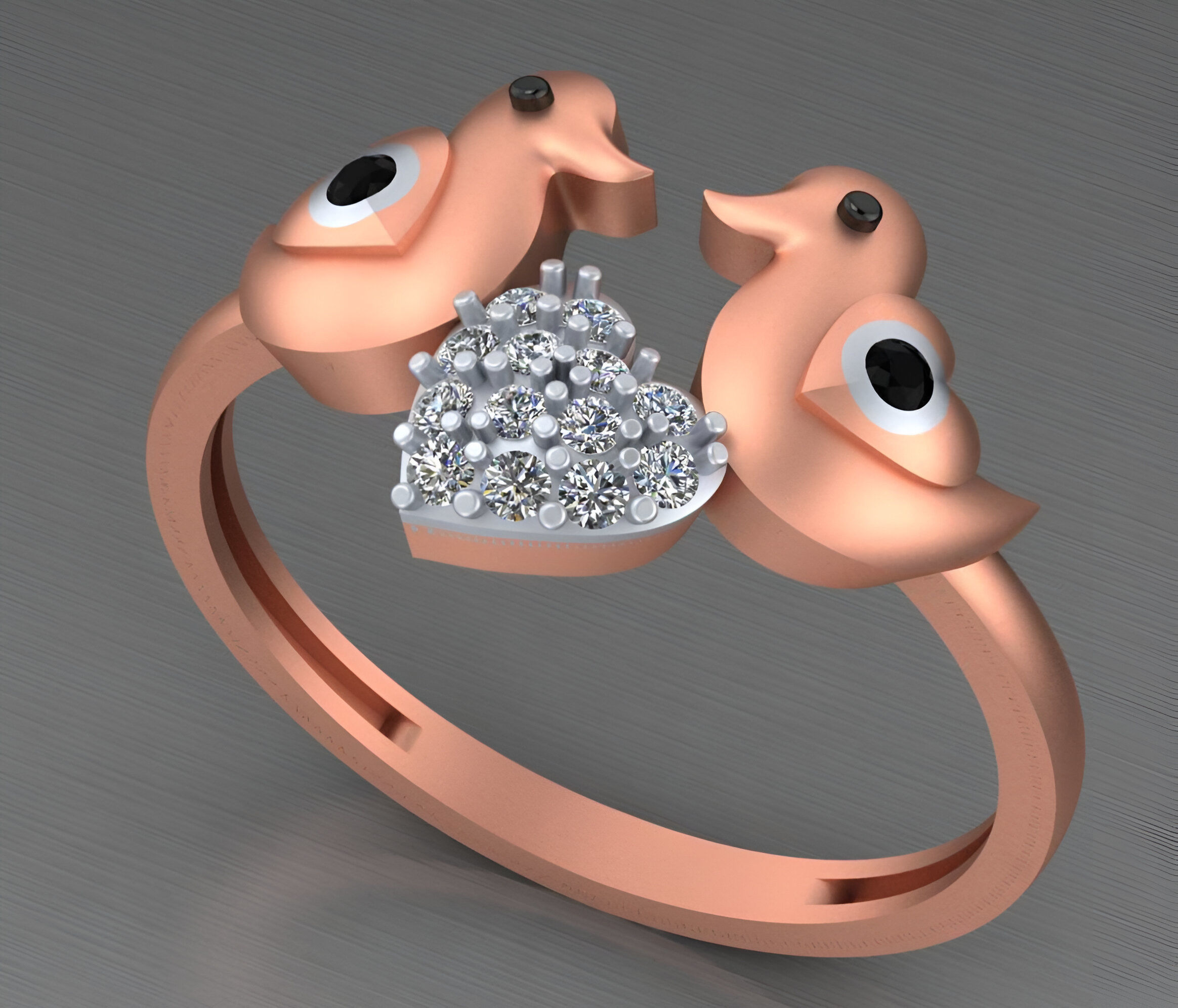 Love Birds Light weight italian  ring 3dm stl renders details 3D print model_6