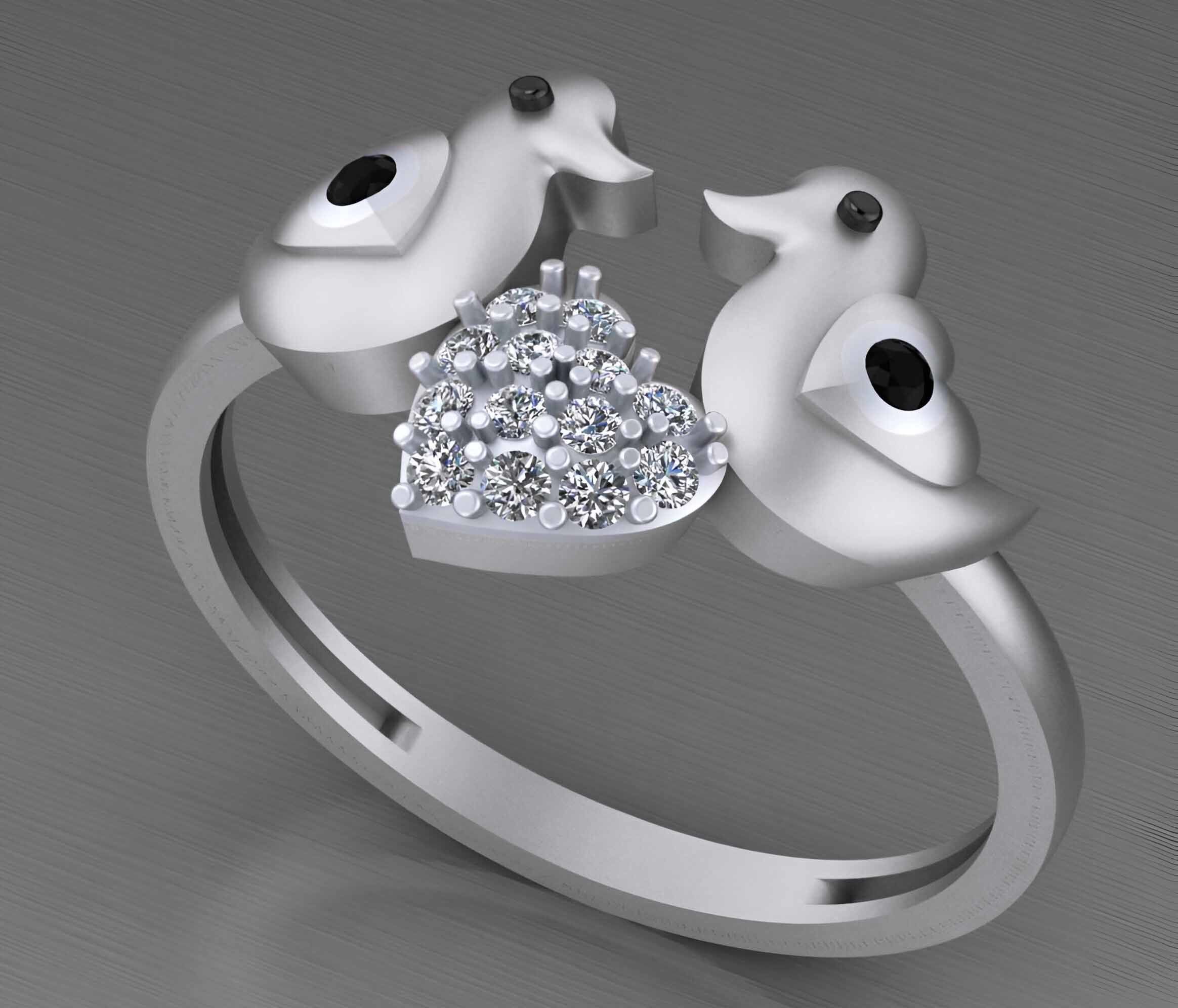 Love Birds Light weight italian  ring 3dm stl renders details 3D print model_3