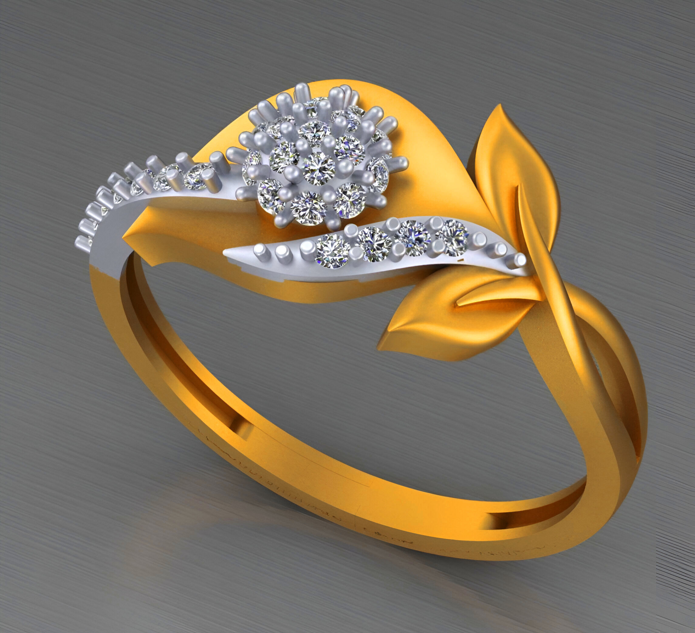 Flower Leaves Light weight italian diamond ring 3dm stl renders 3D print model_4