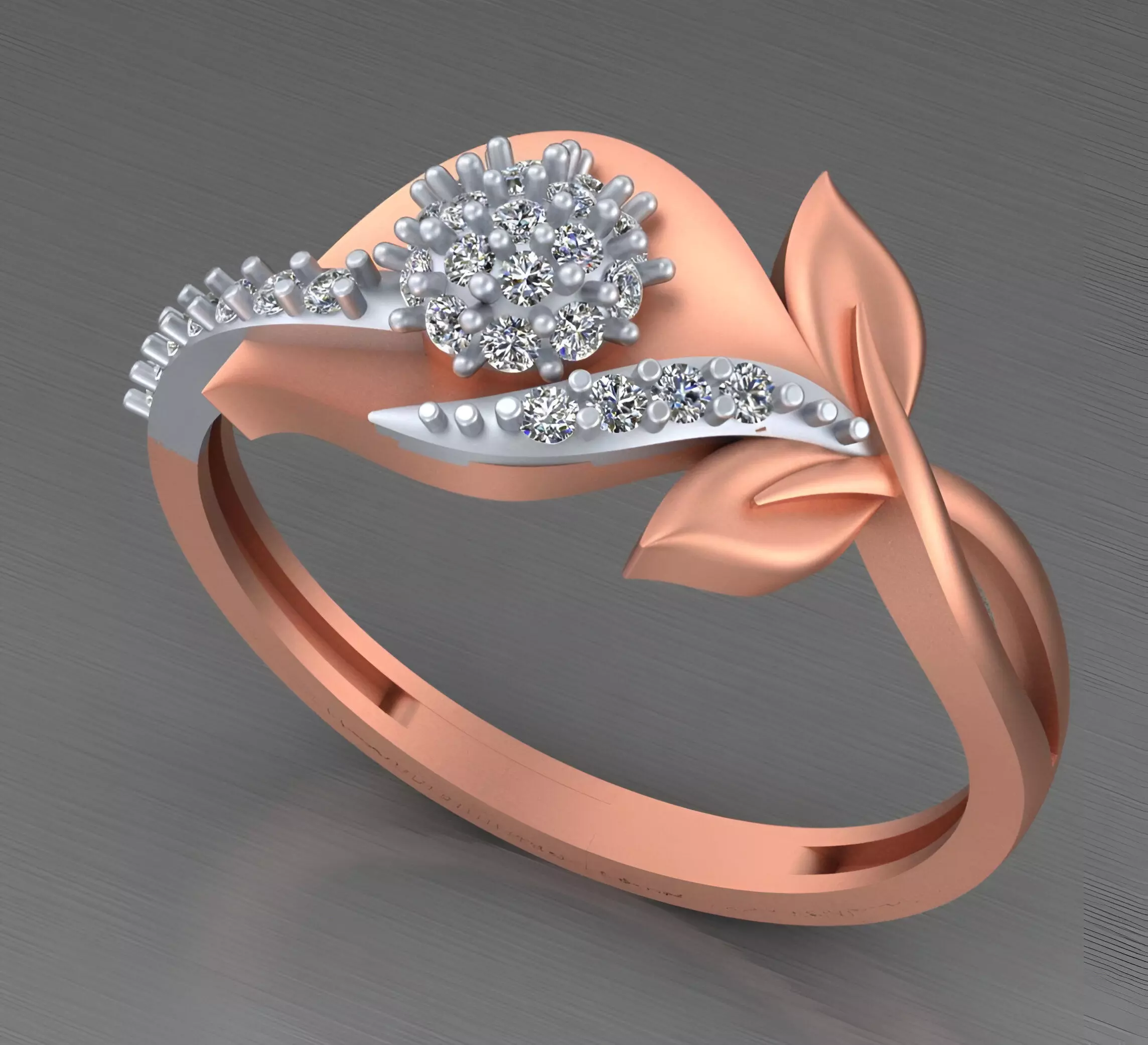 Flower Leaves Light weight italian diamond ring 3dm stl renders 3D print model_0