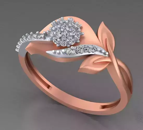 Flower Leaves Light weight italian diamond ring 3dm stl renders  3D print model