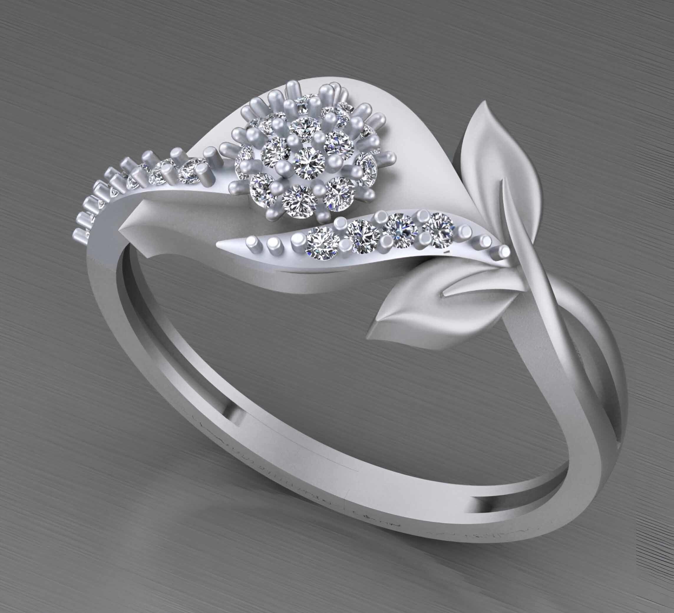 Flower Leaves Light weight italian diamond ring 3dm stl renders 3D print model_2