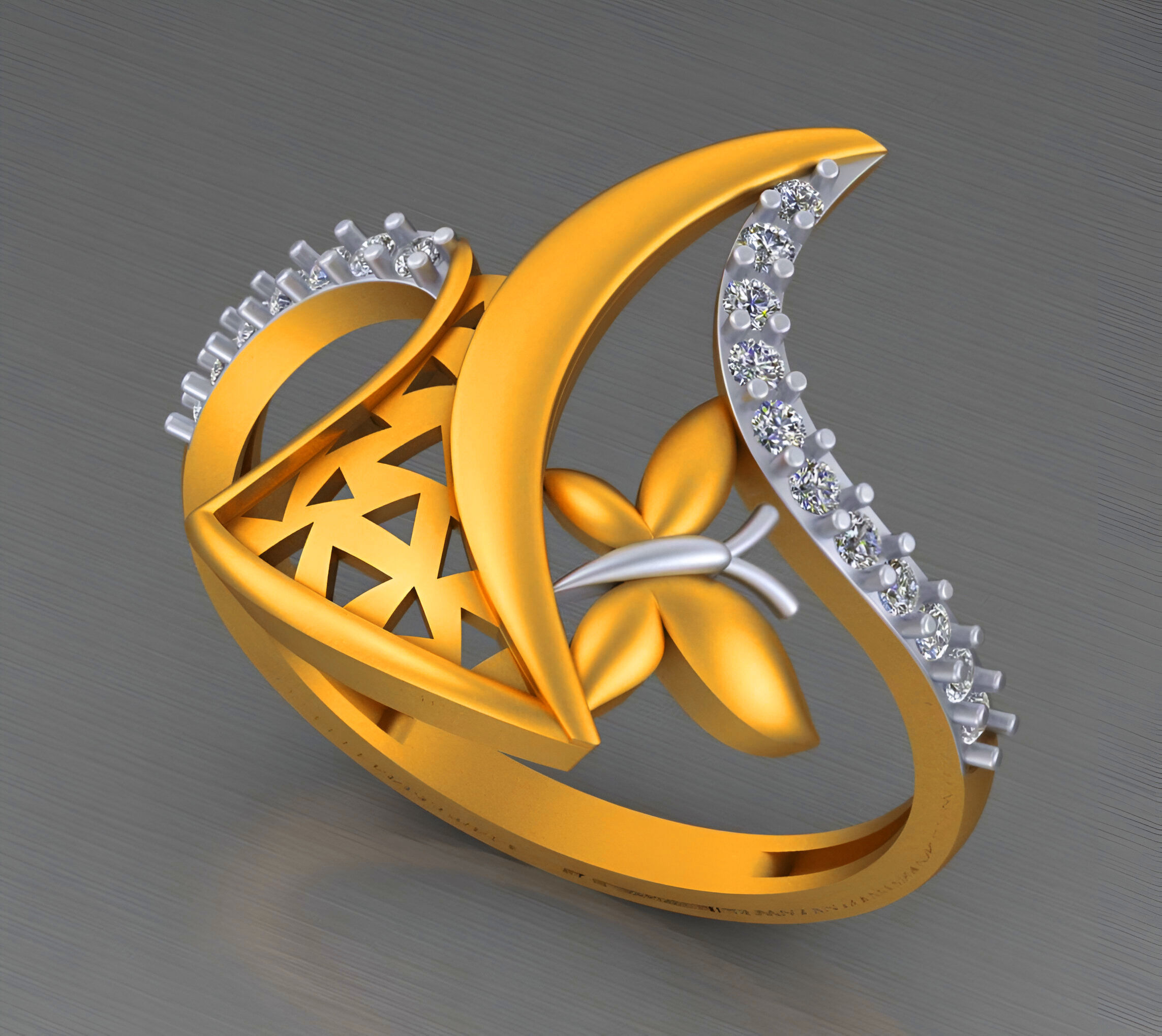 Moon and Butterfly Light weight italian ring 3dm stl renders 3D print model_4