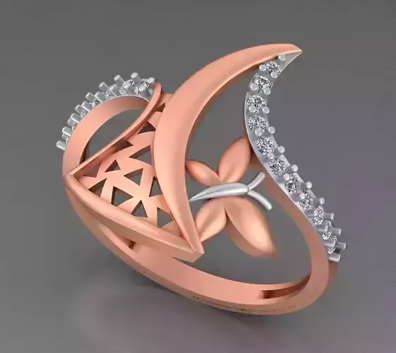 Moon and Butterfly Light weight italian ring 3dm stl renders 3D print model