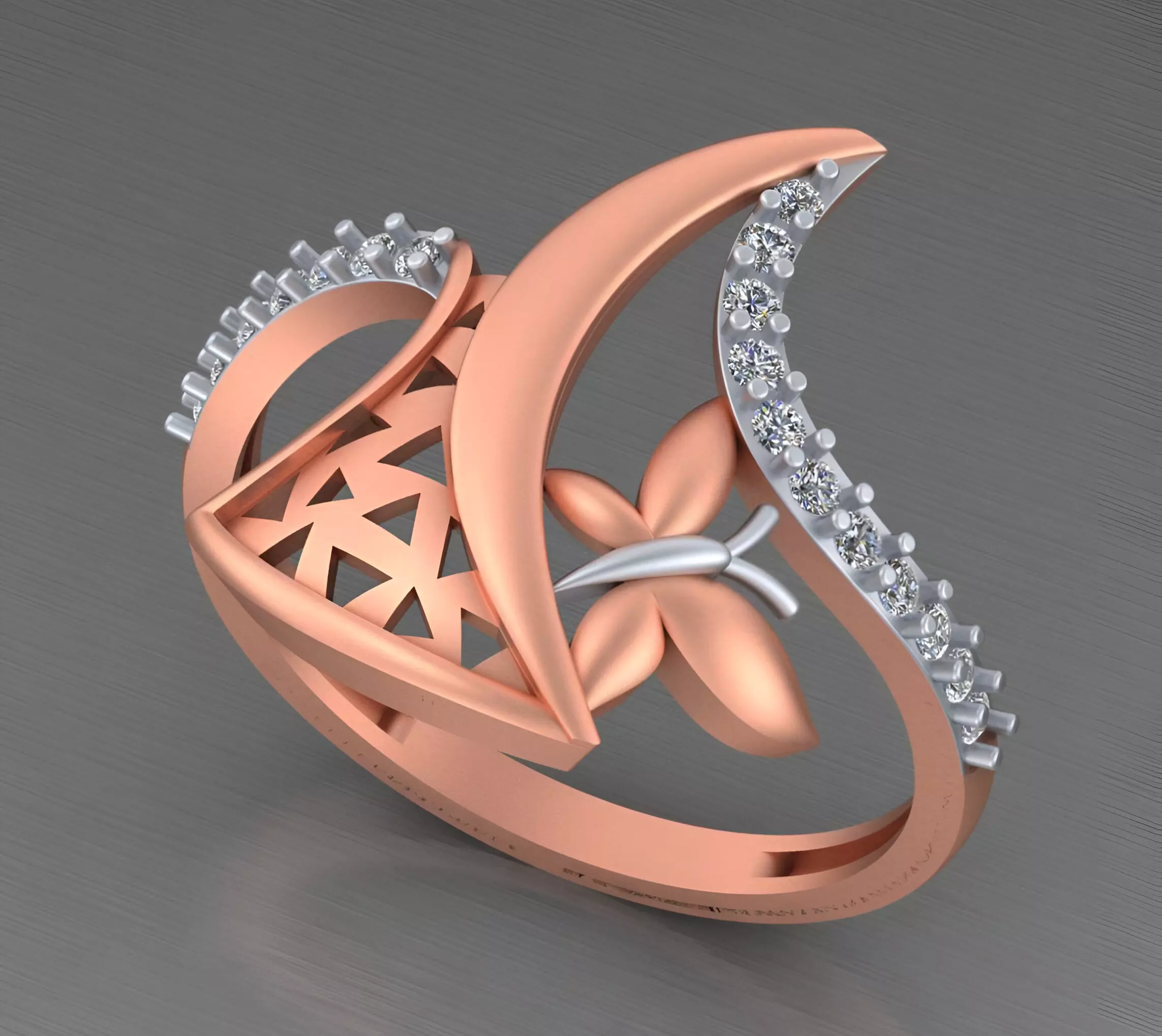 Moon and Butterfly Light weight italian ring 3dm stl renders 3D print model_0