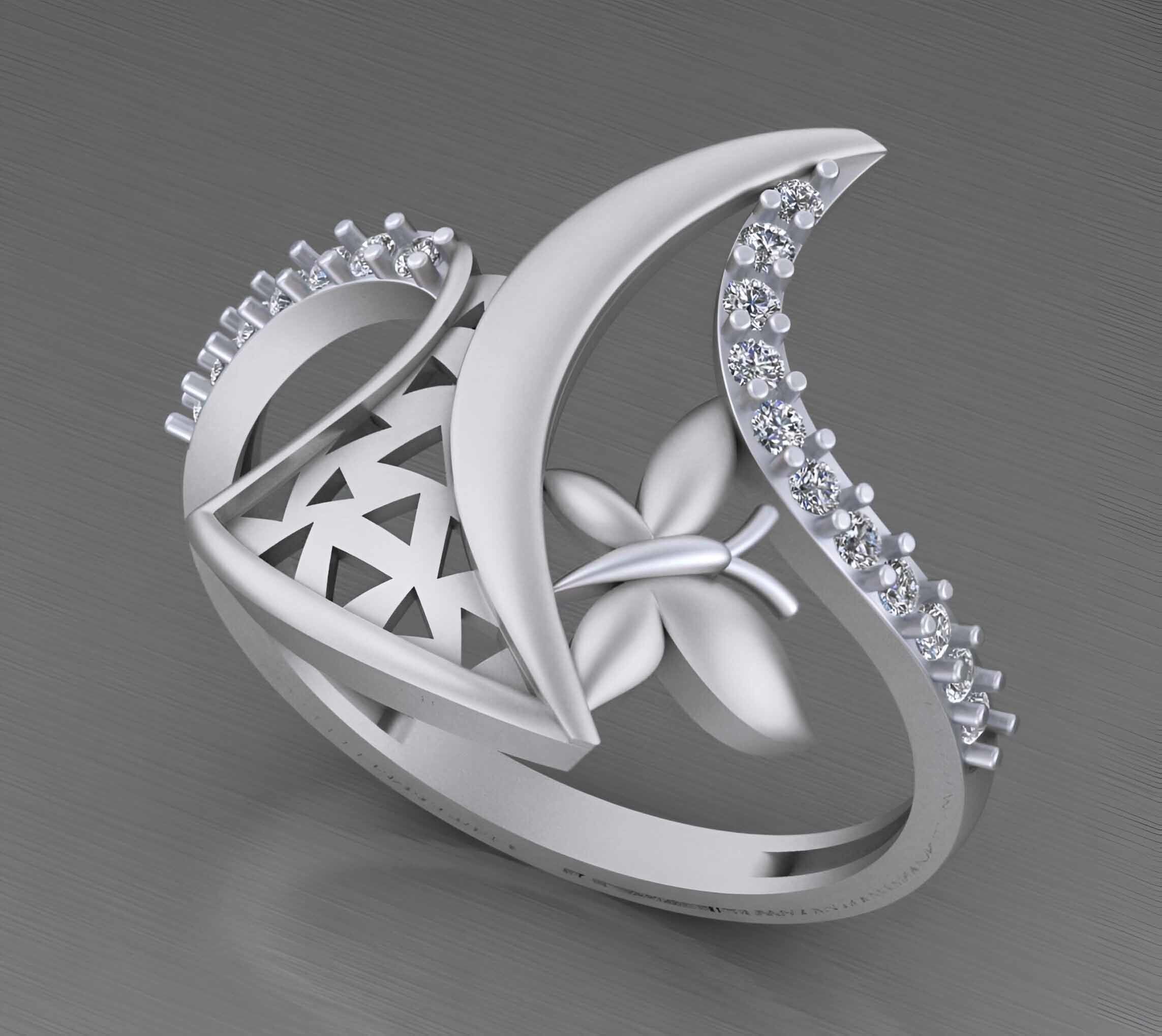 Moon and Butterfly Light weight italian ring 3dm stl renders 3D print model_3
