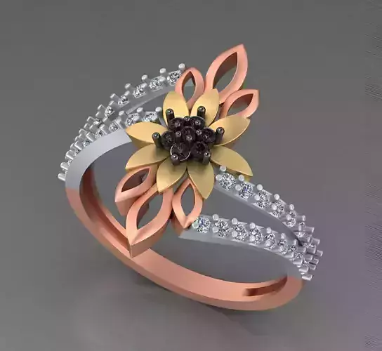Flower Light weight italian diamond ring 3dm stl renders details