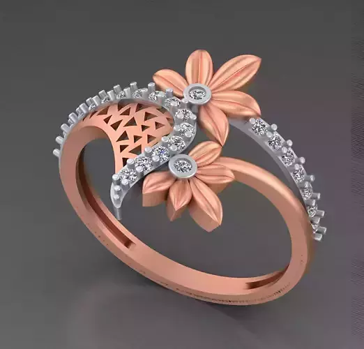 Flowers Light weight italian diamond ring 3dm stl renders