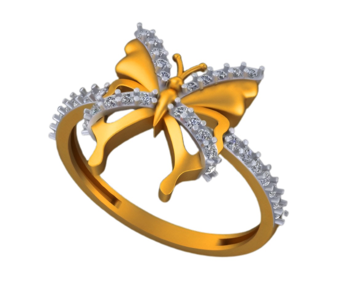 Butterfly Light weight italian diamond ring 3dm stl renders 3D print model_7