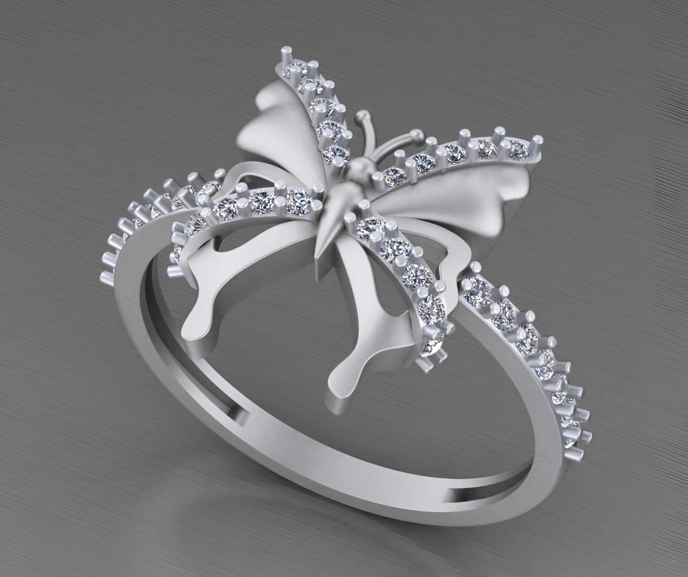 Butterfly Light weight italian diamond ring 3dm stl renders 3D print model_2