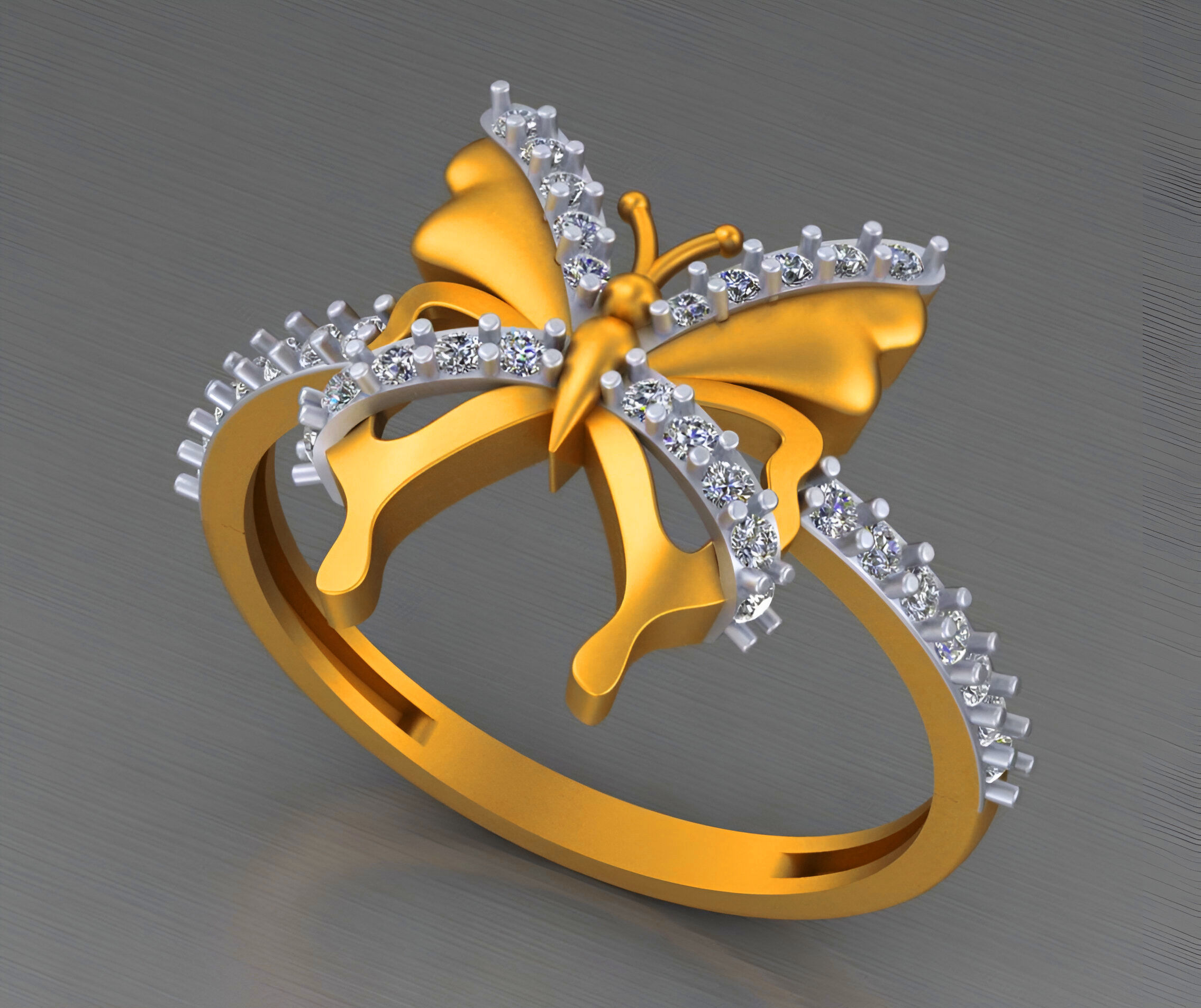 Butterfly Light weight italian diamond ring 3dm stl renders 3D print model_3