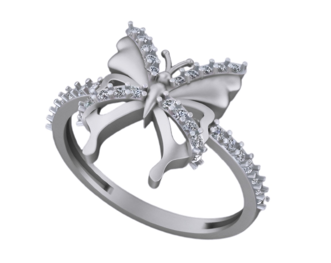 Butterfly Light weight italian diamond ring 3dm stl renders 3D print model_5