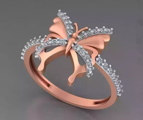Butterfly Light weight italian diamond ring 3dm stl renders 3D print model
