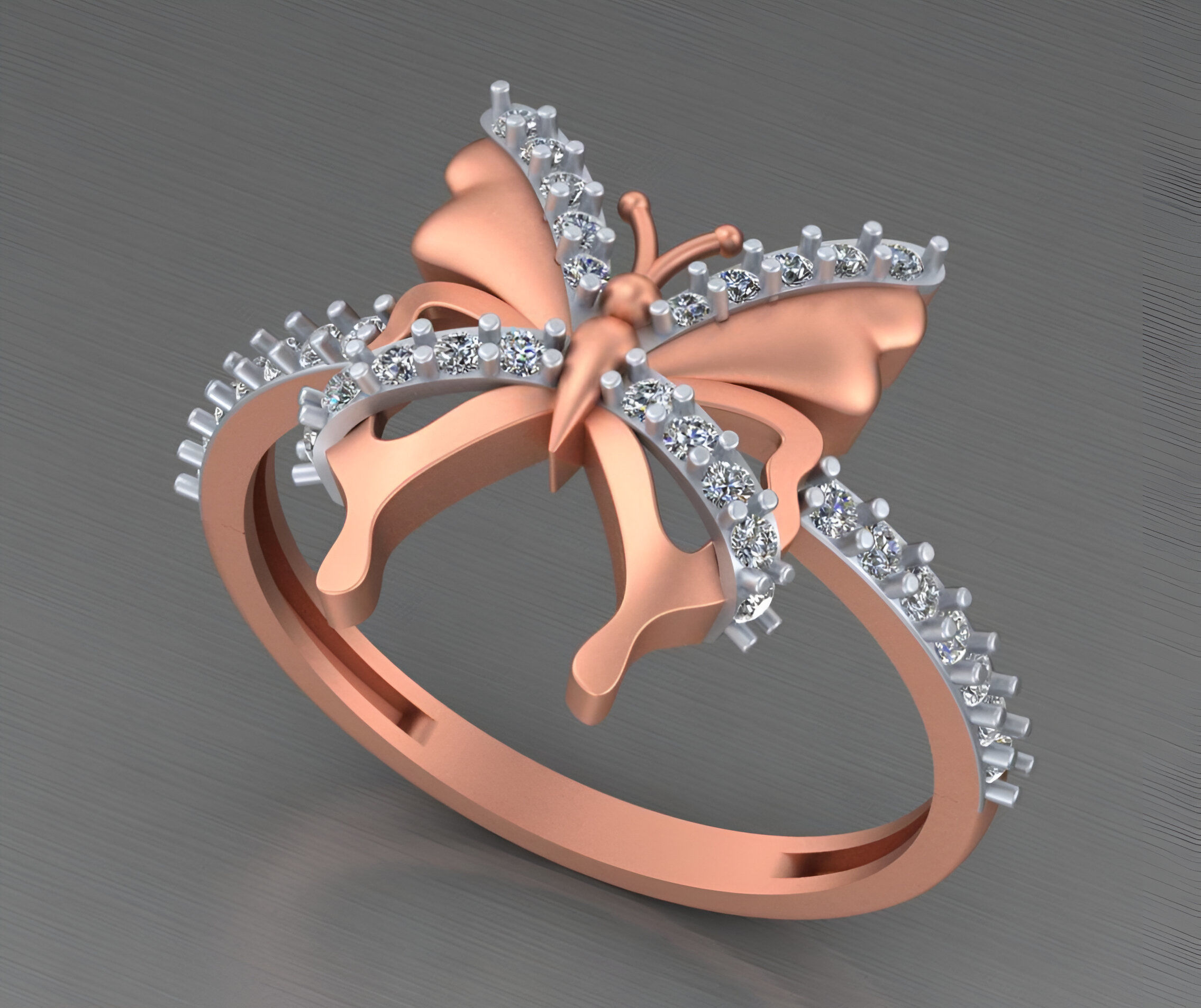 Butterfly Light weight italian diamond ring 3dm stl renders 3D print model_4