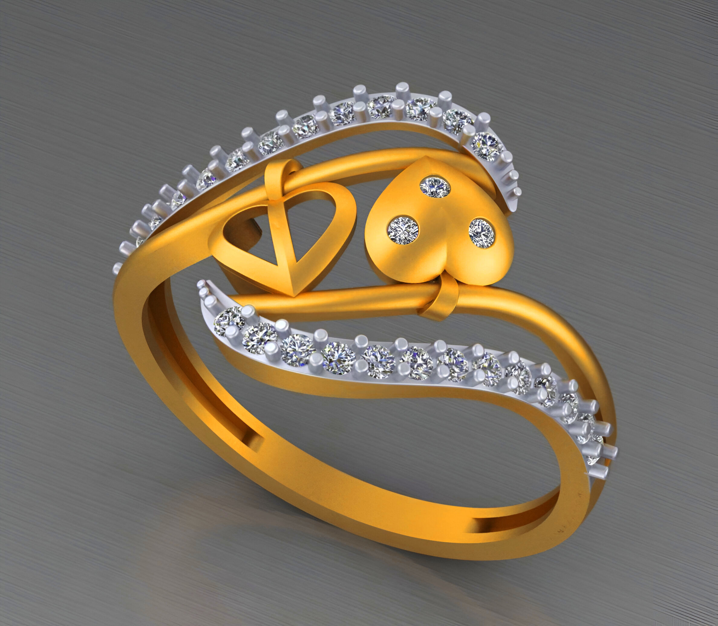 Dual Heart Light weight italian ring 3dm stl renders details 3D print model_7